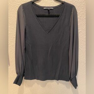 White House Black Market Sheer Sleeve Black Blouse